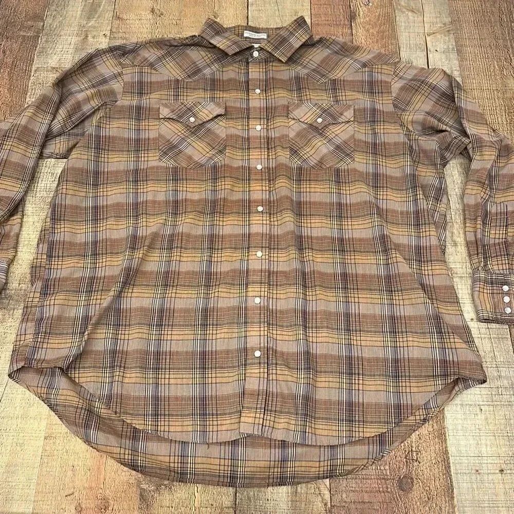 Vintage Campus Western Plaid Pearl Snap Long Sleeve Shirt Men’s Sz 2x